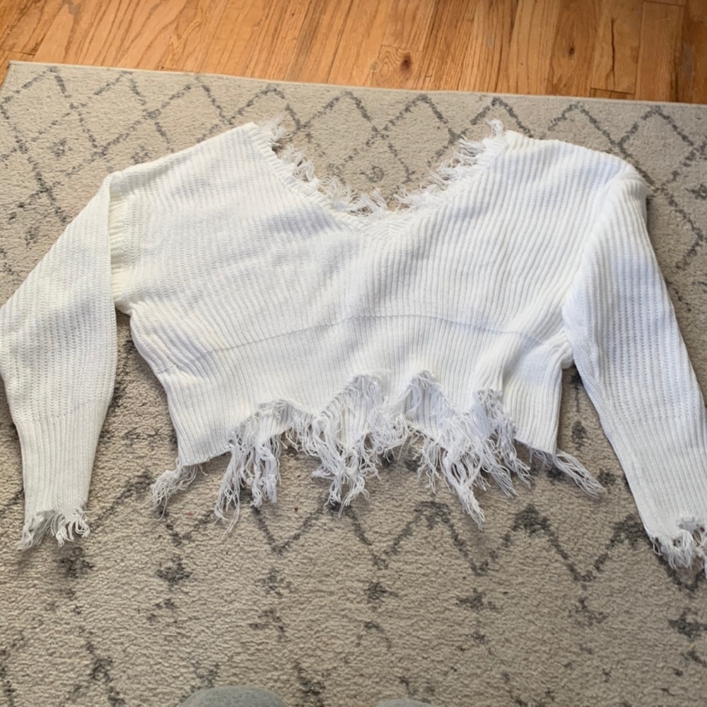 SHEIN white v neck sweater